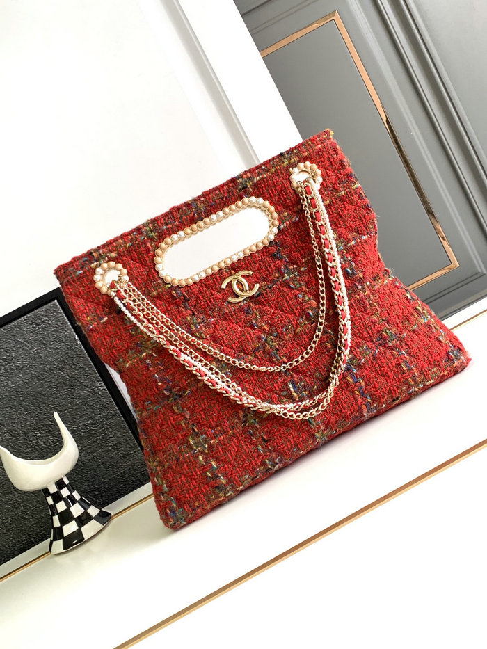 Chanel Tweed Shoulder Bag Red AS2023