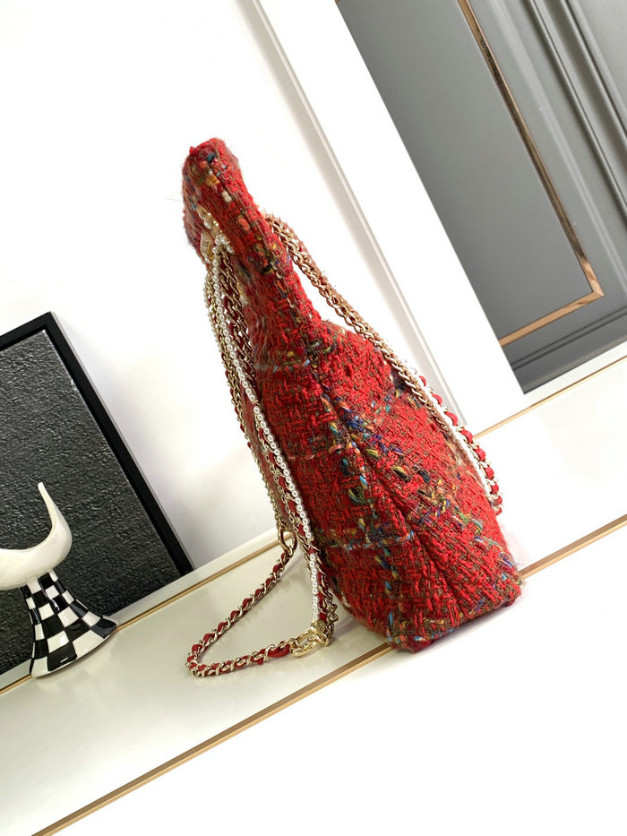 Chanel Tweed Shoulder Bag Red AS2023