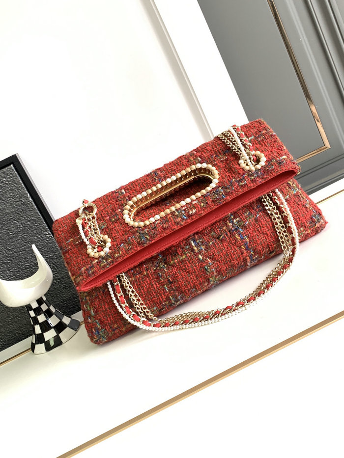 Chanel Tweed Shoulder Bag Red AS2023