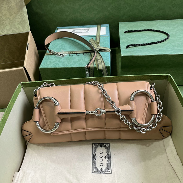 Gucci Horsebit Chain Medium Shoulder Bag Beige 764255