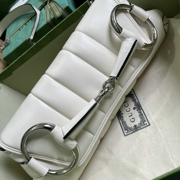 Gucci Horsebit Chain Medium Shoulder Bag White 764255