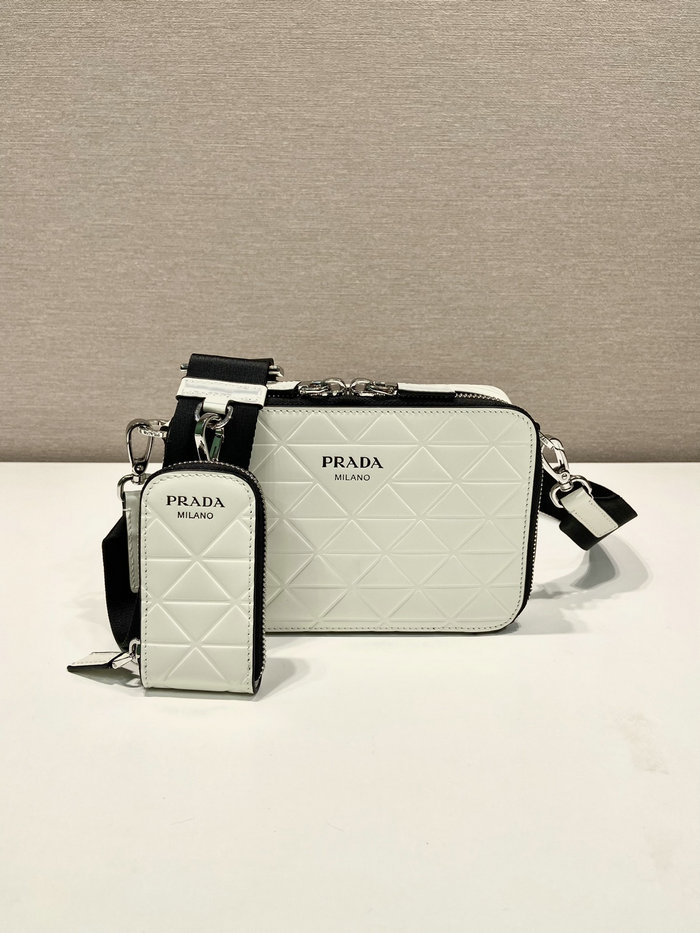 Prada Brique Brushed Leather Bag White 2VH070