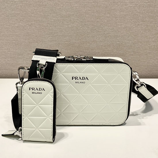 Prada Brique Brushed Leather Bag White 2VH070