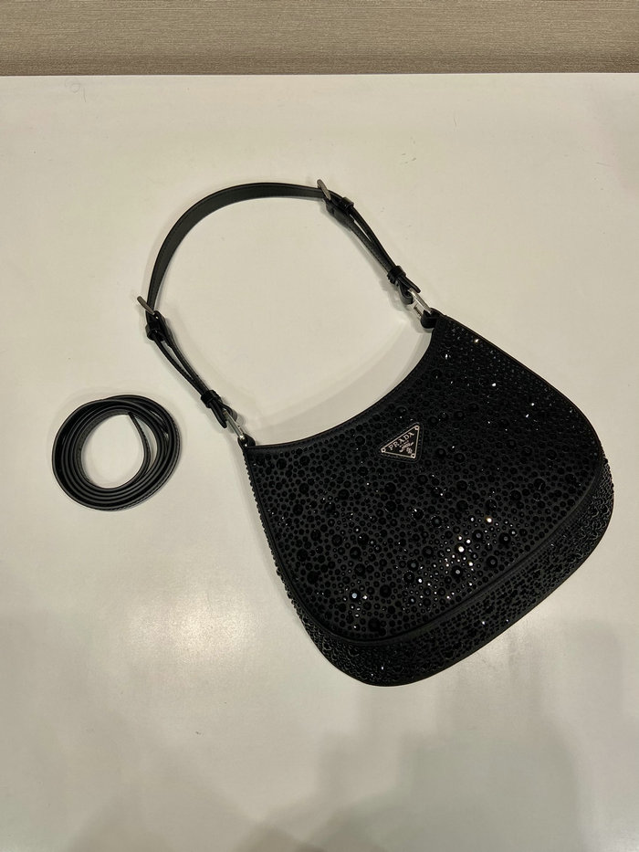 Prada Cleo satin bag with crystals Black 1BC169
