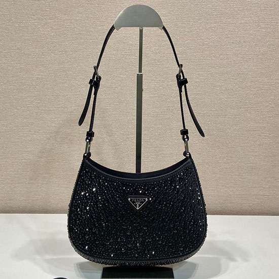 Prada Cleo satin bag with crystals Black 1BC169