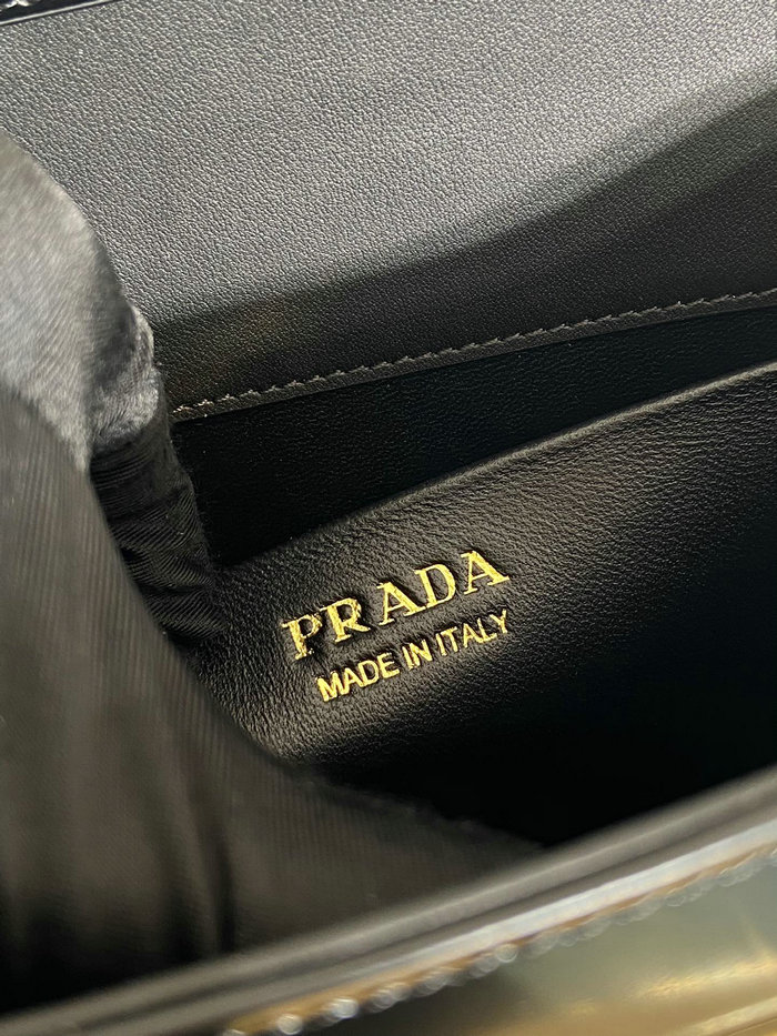 Prada Large Brushed Leather Handbag Black 1BD342