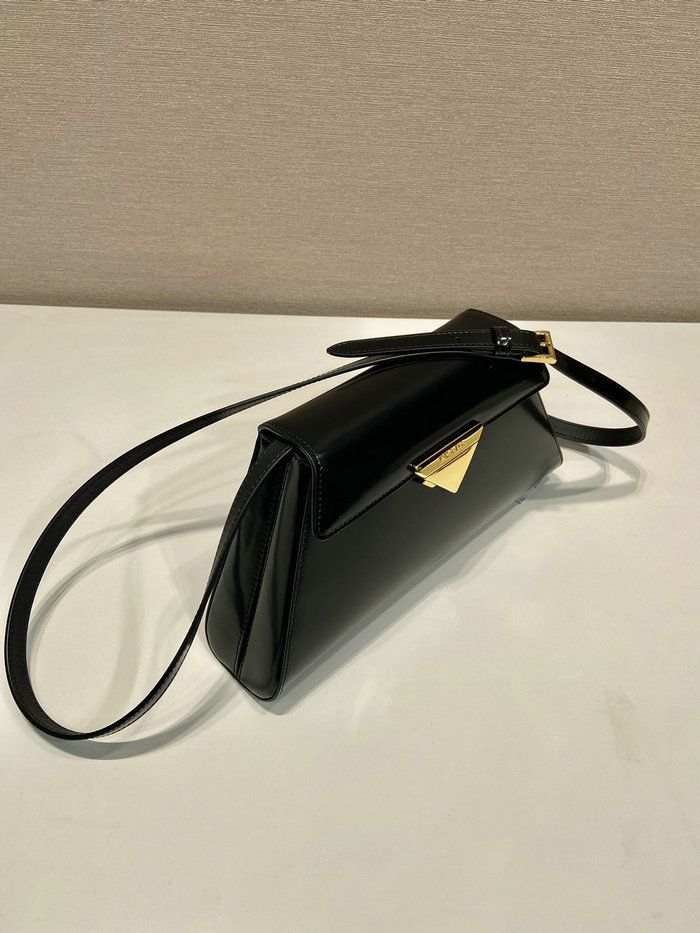 Prada Medium Brushed Leather Handbag Black 1BD343