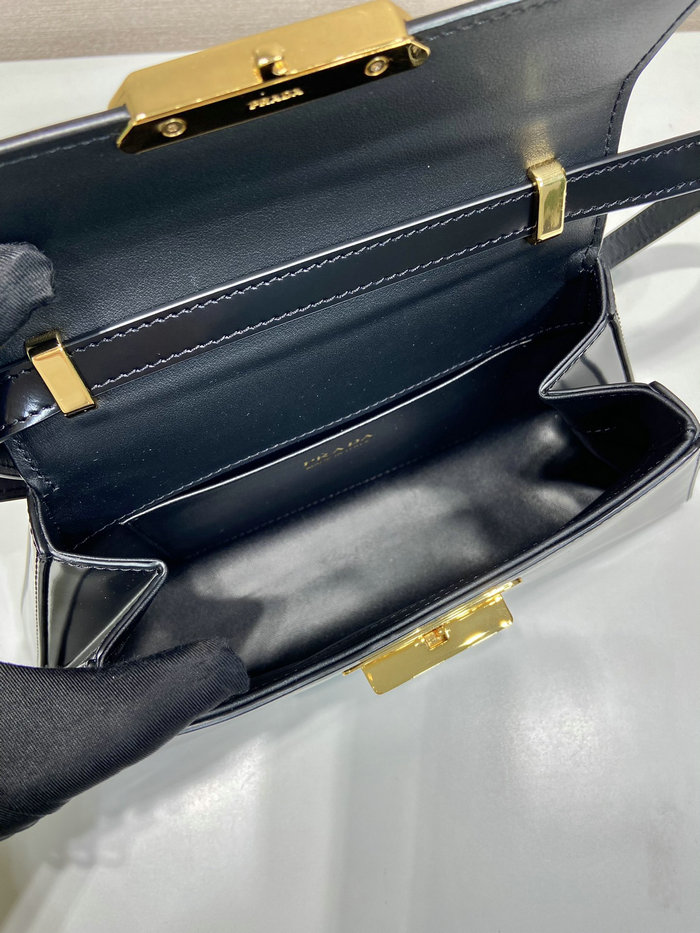 Prada Medium Brushed Leather Handbag Black 1BD343