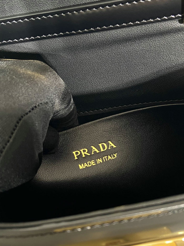 Prada Medium Brushed Leather Handbag Black 1BD343