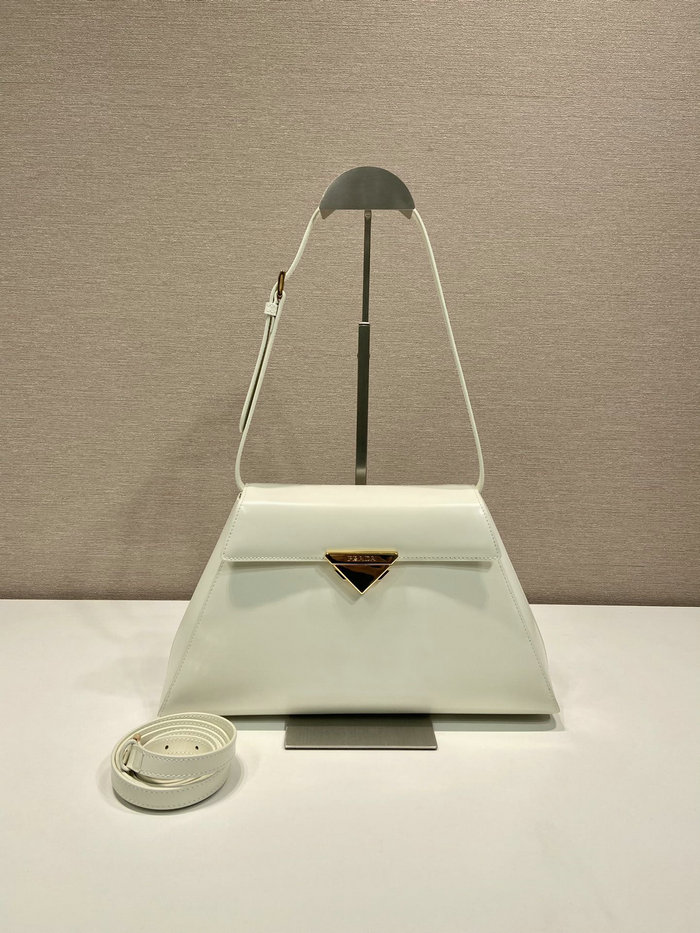 Prada Large Brushed Leather Handbag White 1BD342