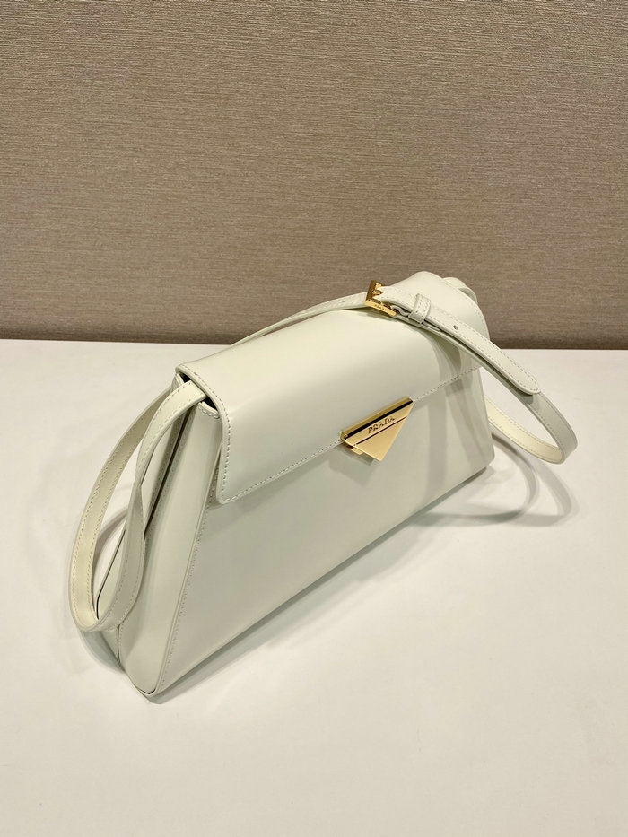 Prada Large Brushed Leather Handbag White 1BD342