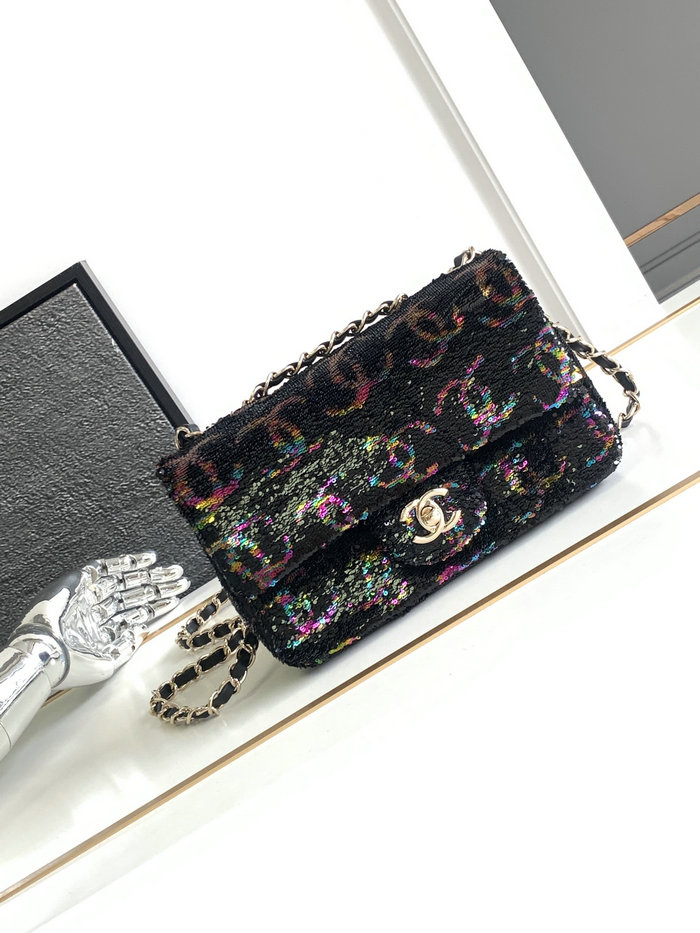 Small Chanel Sequins Evening Bag Black with Multicolour AS4297