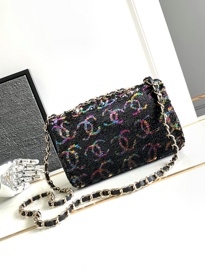 Small Chanel Sequins Evening Bag Black with Multicolour AS4297