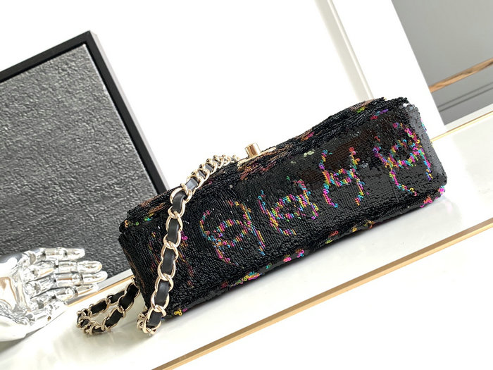 Small Chanel Sequins Evening Bag Black with Multicolour AS4297