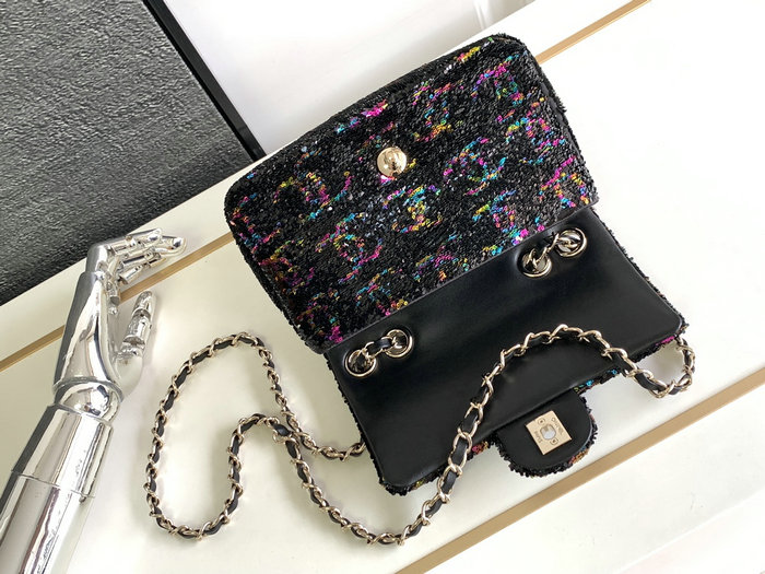 Small Chanel Sequins Evening Bag Black with Multicolour AS4297