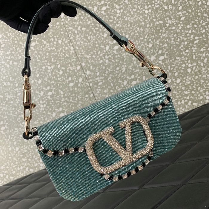 Valentino Loco Embroidered Small Shoulder Bag Blue V5032