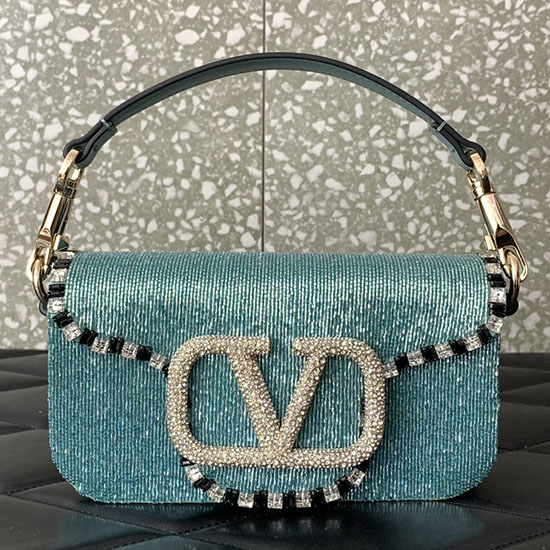 Valentino Loco Embroidered Small Shoulder Bag Blue V5032