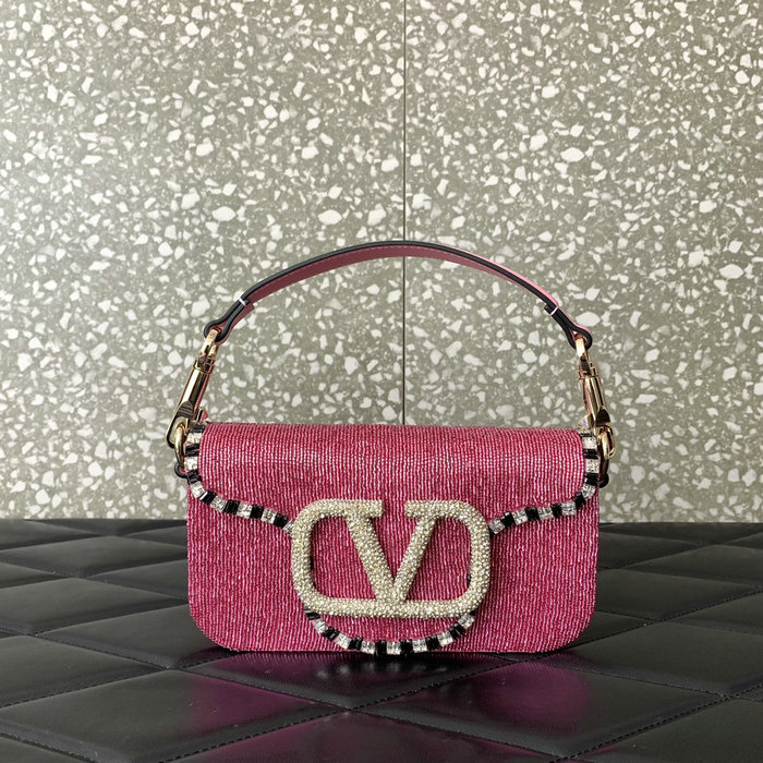 Valentino Loco Embroidered Small Shoulder Bag Pink V5032