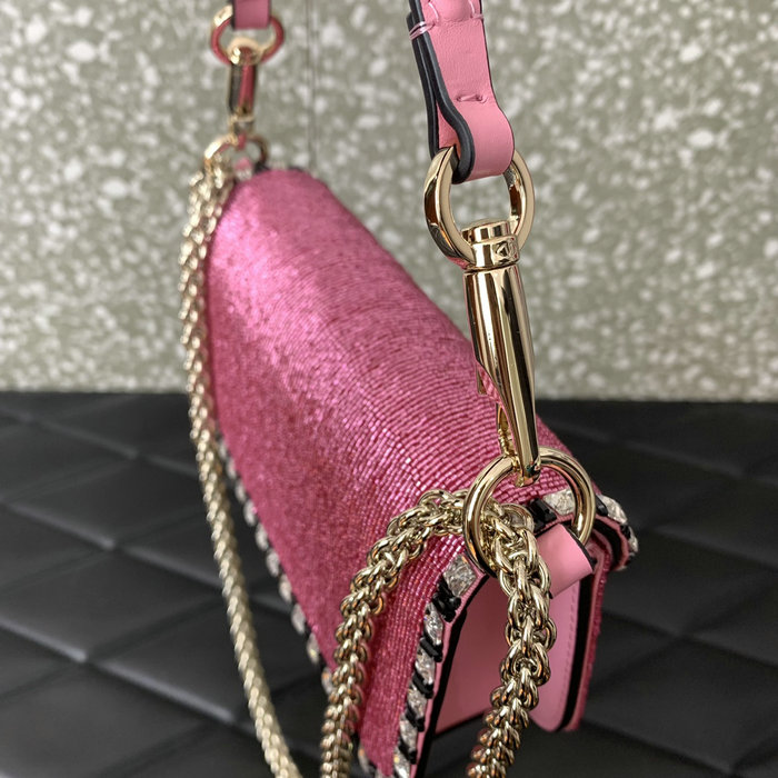 Valentino Loco Embroidered Small Shoulder Bag Pink V5032