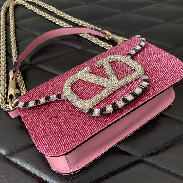 Valentino Loco Embroidered Small Shoulder Bag Pink V5032