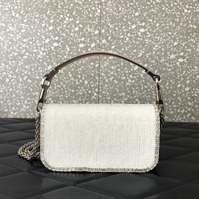 Valentino Loco Embroidered Small Shoulder Bag White V5033