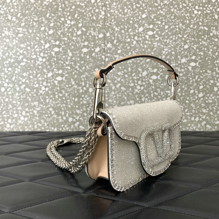 Valentino Loco Embroidered Small Shoulder Bag White V5033