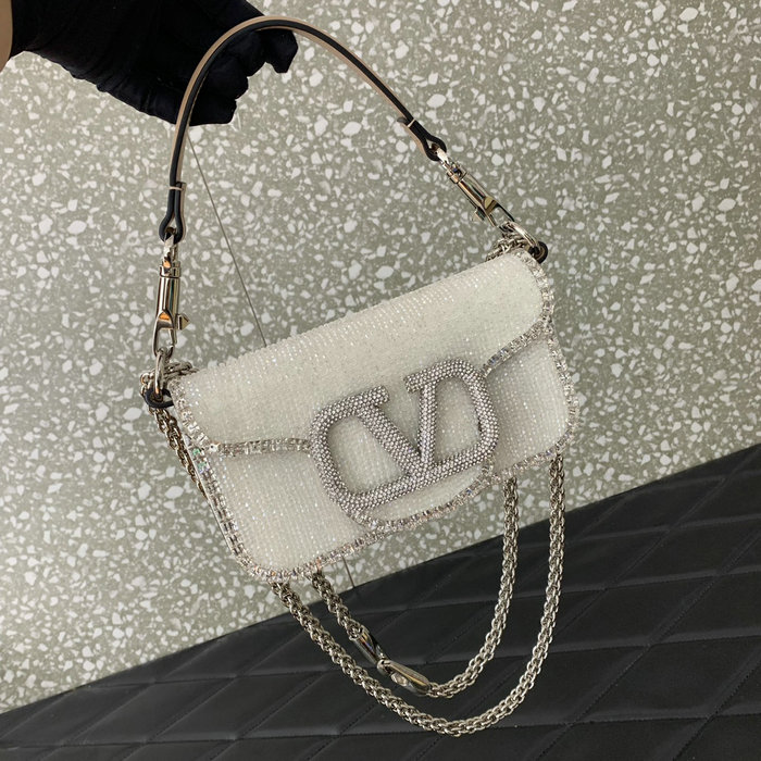 Valentino Loco Embroidered Small Shoulder Bag White V5033