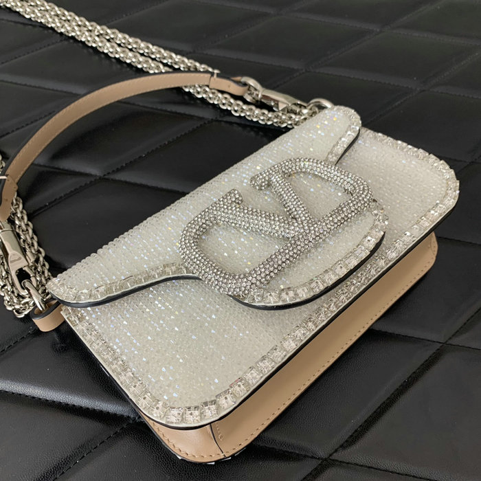 Valentino Loco Embroidered Small Shoulder Bag White V5033