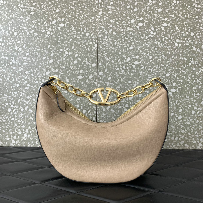 Valentino Small Vlogo Moon Hobo Bag Beige V0098