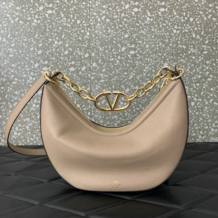 Valentino Small Vlogo Moon Hobo Bag Beige V0098