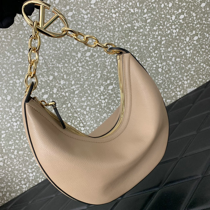 Valentino Small Vlogo Moon Hobo Bag Beige V0098