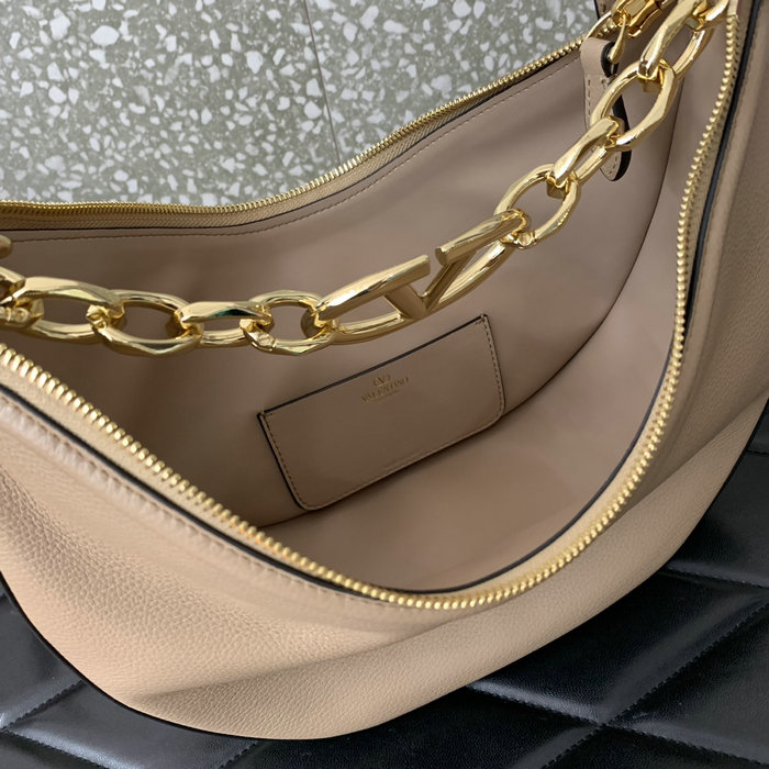 Valentino Small Vlogo Moon Hobo Bag Beige V0098