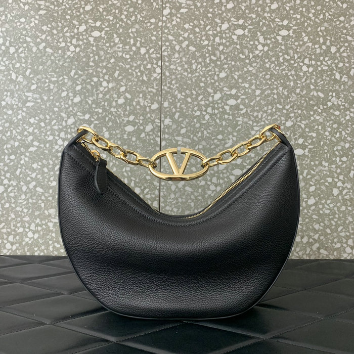 Valentino Small Vlogo Moon Hobo Bag Black V0098