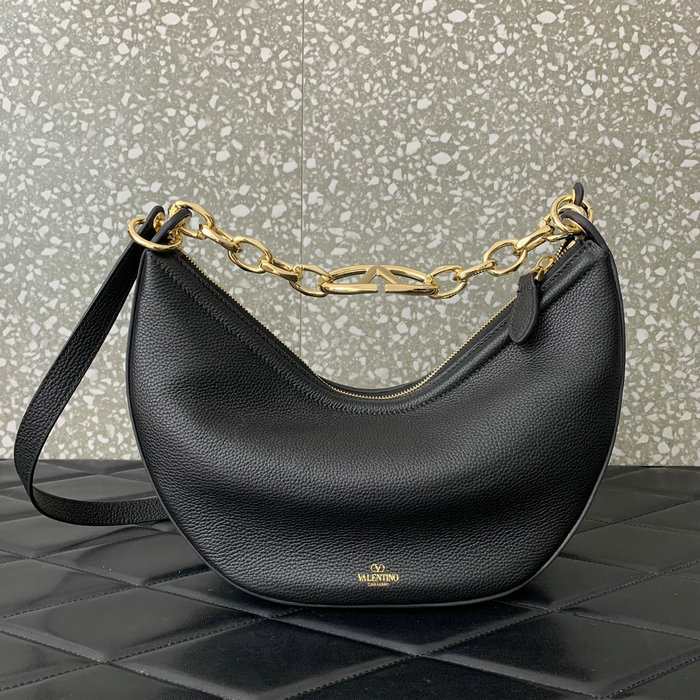 Valentino Small Vlogo Moon Hobo Bag Black V0098