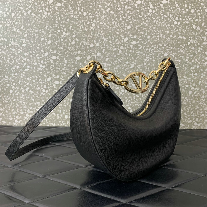 Valentino Small Vlogo Moon Hobo Bag Black V0098