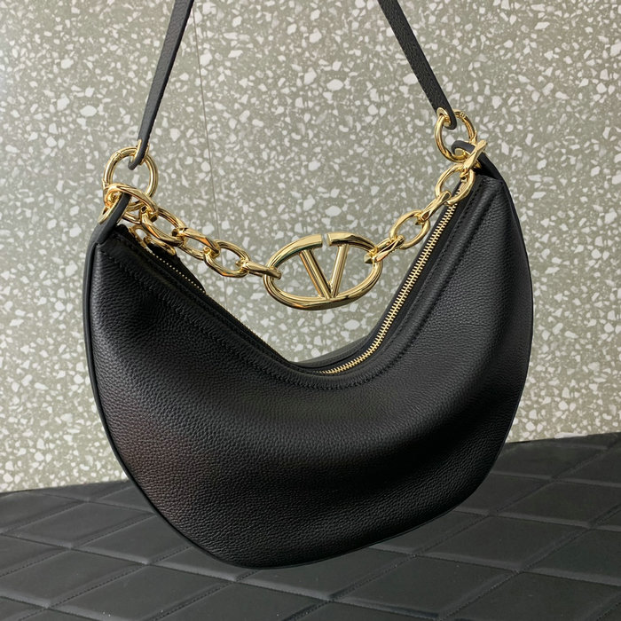 Valentino Small Vlogo Moon Hobo Bag Black V0098