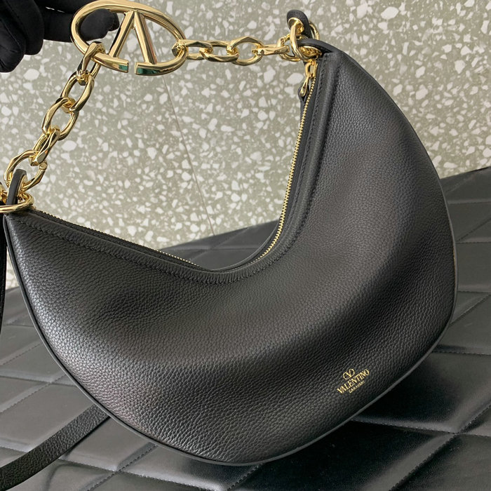 Valentino Small Vlogo Moon Hobo Bag Black V0098