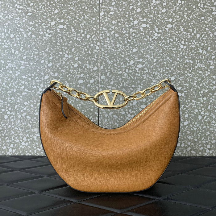 Valentino Small Vlogo Moon Hobo Bag Brown V0098