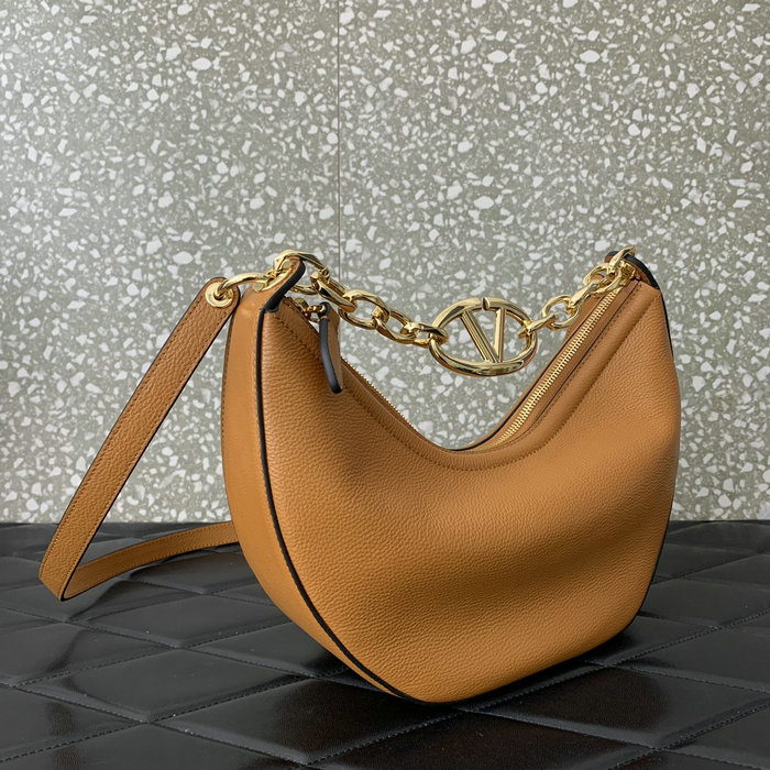 Valentino Small Vlogo Moon Hobo Bag Brown V0098