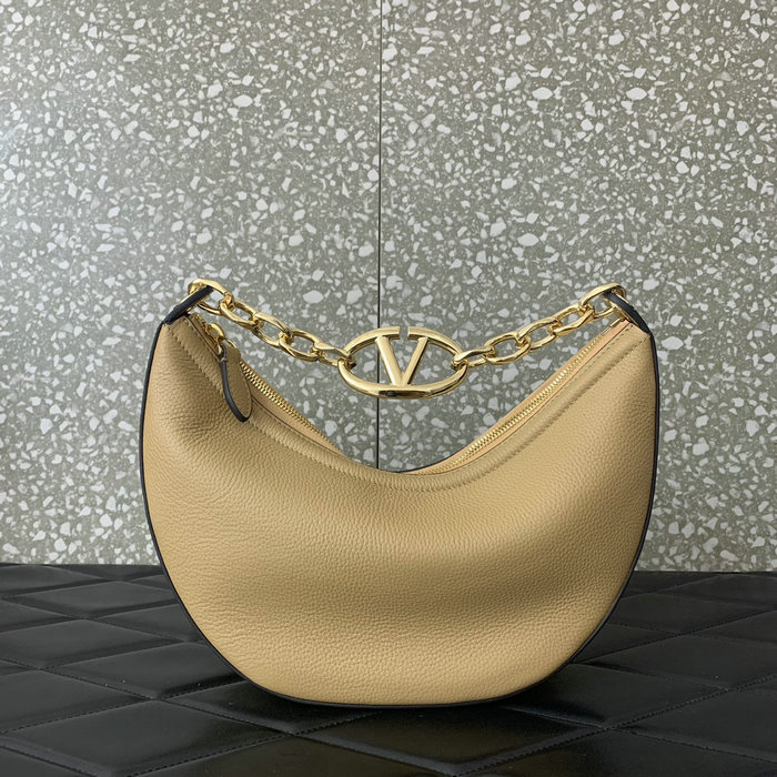 Valentino Small Vlogo Moon Hobo Bag Cappuccino V0098