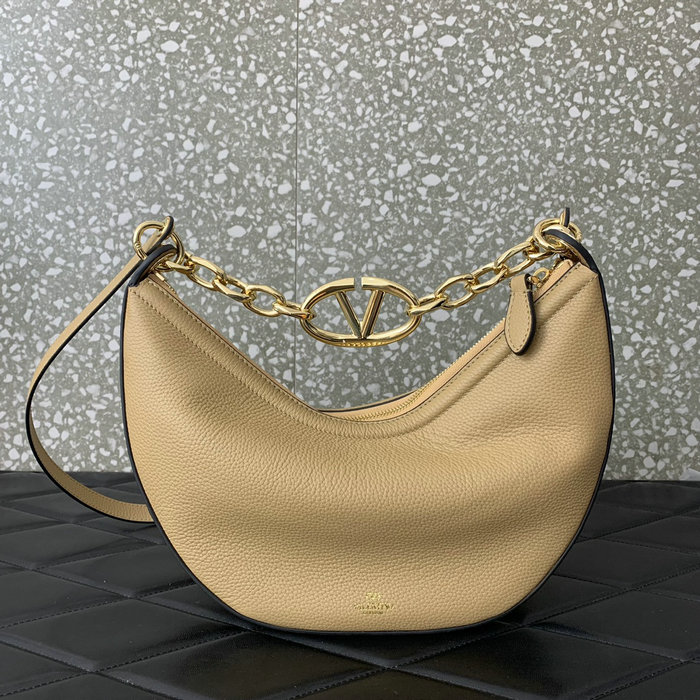 Valentino Small Vlogo Moon Hobo Bag Cappuccino V0098