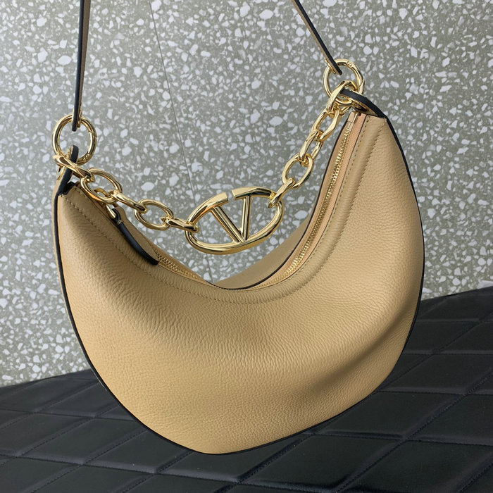 Valentino Small Vlogo Moon Hobo Bag Cappuccino V0098