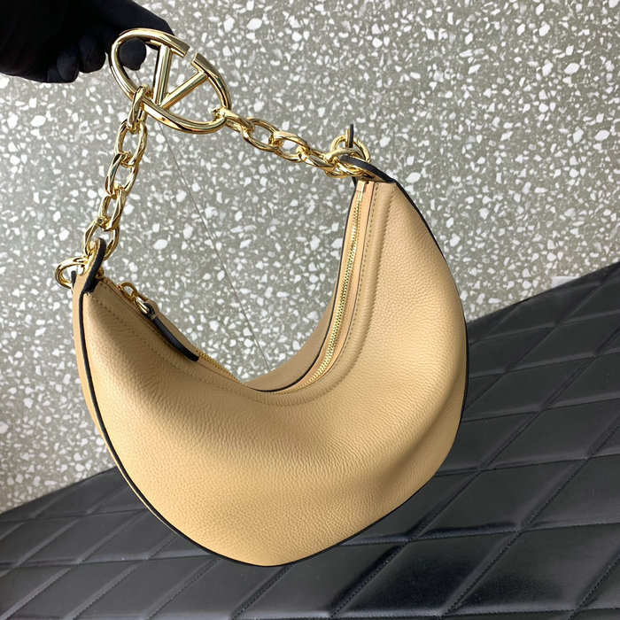 Valentino Small Vlogo Moon Hobo Bag Cappuccino V0098