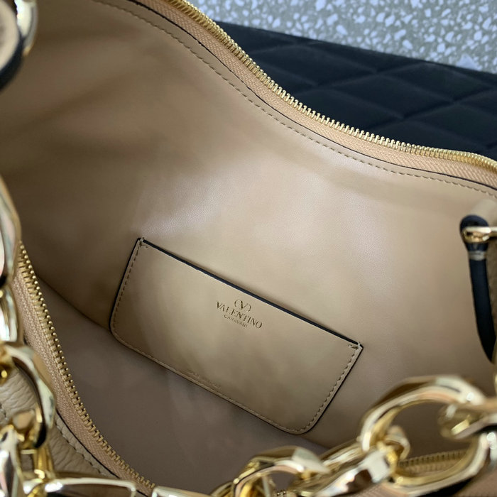 Valentino Small Vlogo Moon Hobo Bag Cappuccino V0098