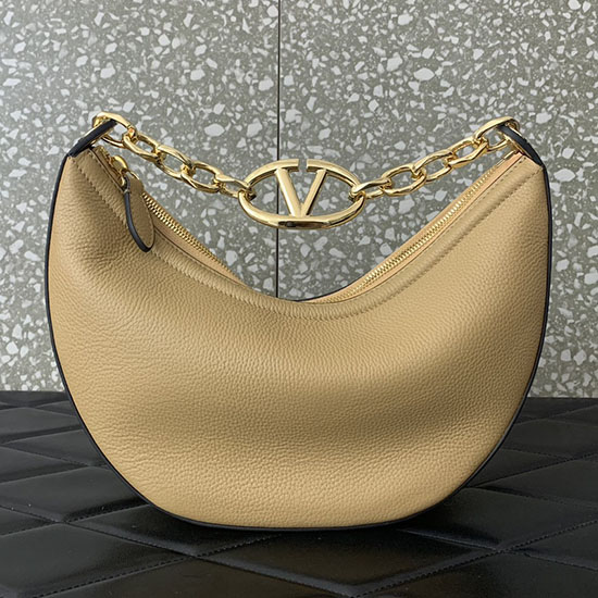 Valentino Small Vlogo Moon Hobo Bag Cappuccino V0098