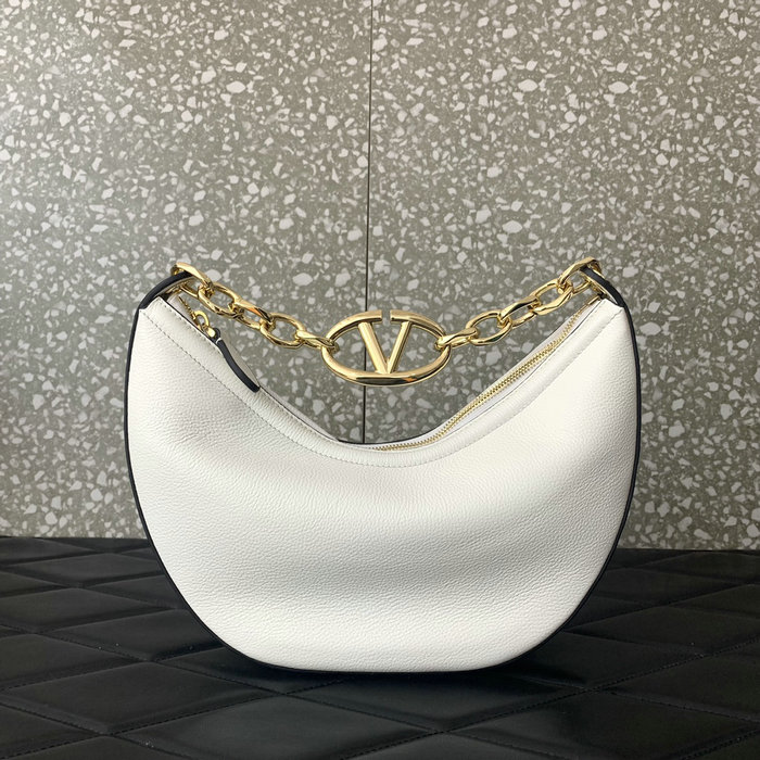 Valentino Small Vlogo Moon Hobo Bag White V0098