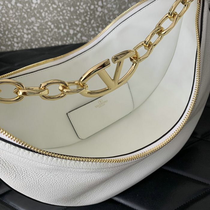 Valentino Small Vlogo Moon Hobo Bag White V0098