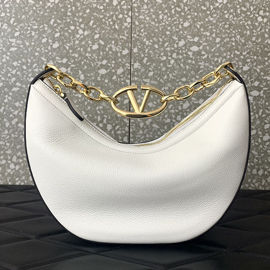 Valentino Small Vlogo Moon Hobo Bag White V0098