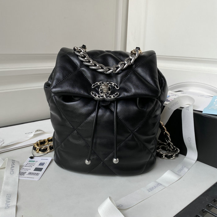 Chanel 19 Lambskin Backpack Black with Silver hardware AS4223