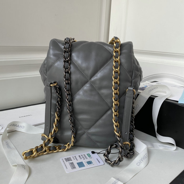 Chanel 19 Lambskin Backpack Grey with Gold hardware AS4223